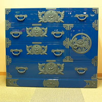 仙台箪笥(仙台民芸箪笥・四季の色彩)用箪笥KBC-6　藍色漆塗り